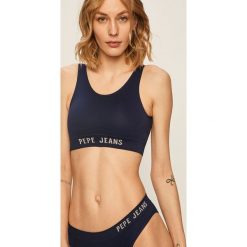Pepe Jeans - Biustonosz Kira. Niebieskie biustonosze sportowe damskie Pepe Jeans, xs, z nadrukiem, z elastanu. W wyprzedaży za 69,90 zł.