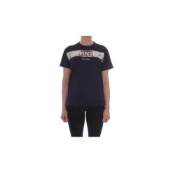 T-shirty z krótkim rękawem Twin Set TP2073. Niebieskie t-shirty damskie marki Twin Set, bez wzorów, bez kołnierzyka. Za 530,08 zł.
