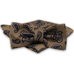 Brązowa Mucha Męska -ALTIES- z Taką Samą Poszetką, Wzór Paisley, Łezki MUALTS0615. Pomarańczowe muszki męskie Alties, na imprezę, w paski, eleganckie. Za 40,00 zł.