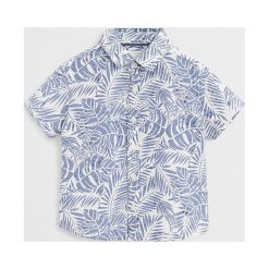 Mango Kids - Koszula dziecięca Fiji 80-104 cm. Białe koszule chłopięce Mango Kids, bez wzorów, z bawełny, casualowe, bez kołnierzyka, z krótkim rękawem, krótkie. Za 59,90 zł.