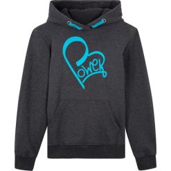 Bluza dziewczęca z kapturem bonprix antracytowy melanż. Szare bluzy dziewczęce bonprix, z napisami, z bawełny, eleganckie, bez rękawów, z kapturem. Za 59,99 zł.