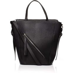 Czarna Nowoczesna Damska Torebka Shopper z Suwakiem na Przodzie. Czarne torby damskie na zakupy marki Molly.pl, w paski, ze skóry ekologicznej, na ramię. Za 135,90 zł.