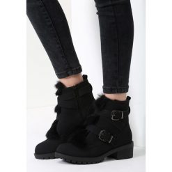 Buty zimowe damskie: Czarne Zamszowe Botki Hairy Nose