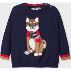 Mayoral - Sweter dziecięcy 68-98 cm. Niebieskie swetry chłopięce Mayoral, bez wzorów, z bawełny, z okrągłym kołnierzem. Za 101,90 zł.