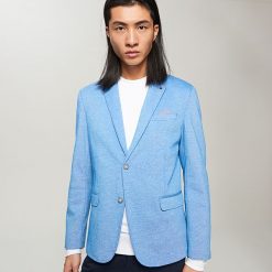 Poszetki męskie: Blezer slim fit z poszetką – Niebieski