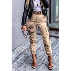 Spodnie FORTA BEIGE. Brązowe spodnie damskie IVET, xl, z standardowym stanem. W wyprzedaży za 89,00 zł.