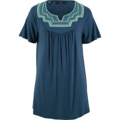 Tunika z nadrukiem, krótki rękaw bonprix ciemnoniebieski z nadrukiem. Niebieskie tuniki damskie bonprix, z nadrukiem, bez kołnierzyka, z krótkim rękawem. Za 54,99 zł.