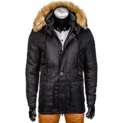 KURTKA MĘSKA ZIMOWA PARKA C303 - CZARNA. Czarne parki męskie marki Ombre Clothing, na zimę, m, z futra. Za 99,00 zł.
