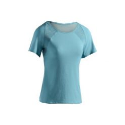 Koszulka krótki rękaw Gym & Pilates 520 damska. Niebieskie bluzki sportowe damskie marki DOMYOS, xs, z elastanu. W wyprzedaży za 29,99 zł.