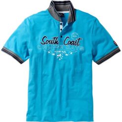 Shirt polo z efektownym zdobieniem bonprix turkusowy. Niebieskie koszulki polo męskie bonprix, s, z nadrukiem, polo, bez rękawów. Za 64,99 zł.