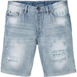 Bermudy dżinsowe bonprix niebieski "bleached used". Niebieskie spodenki i szorty męskie bonprix, m, bez wzorów, z jeansu. Za 34,99 zł.