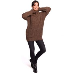 Karmelowy Oversizowy Sweter-Tunika z Golfem. Pomarańczowe tuniki damskie Molly.pl, na co dzień, s, bez wzorów, z jeansu, z golfem, z długim rękawem. Za 135,90 zł.