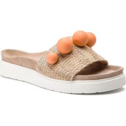 Klapki INUIKII - Slipper Raffia Pearl 70104-3 Sand. Brązowe klapki damskie Inuikii, z aplikacjami, ze skóry, bez obcasa. W wyprzedaży za 559,00 zł.