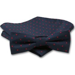 Elegancka Mucha Męska - Alties - Granat w Drobny, Czerwony Groszek MUALTS0150. Niebieskie muszki męskie Alties, na imprezę, w paski, eleganckie. Za 39,00 zł.