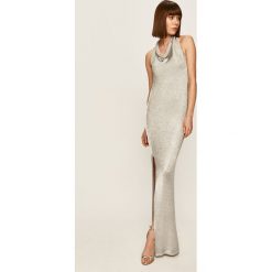 Guess Jeans - Sukienka. Szare sukienki damskie Guess Jeans, s, z aplikacjami, z elastanu, z okrągłym kołnierzem, bez rękawów, maxi, dopasowane. Za 699,90 zł.