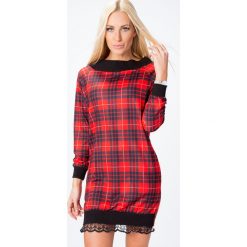 Sukienka z koroną w kratę czerwień 6470. Czerwone sukienki marki Fasardi, l. Za 49,00 zł.