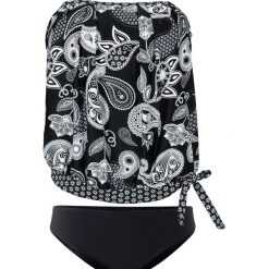 Tankini oversize (2 części) bonprix czarno-biały. Czarne stroje kąpielowe damskie bonprix, bez wzorów. Za 109,99 zł.