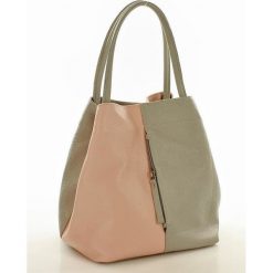 Torebki klasyczne damskie: Torebka skórzana italian bag MAZZINI CLARA – szara z pudrem