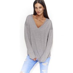Szara Lekka Bluza z Dekoltem w Szpic. Szare bluzki damskie Molly.pl, uniwersalny, z aplikacjami, z bawełny, bez rękawów, długie, bez kaptura. Za 79,90 zł.