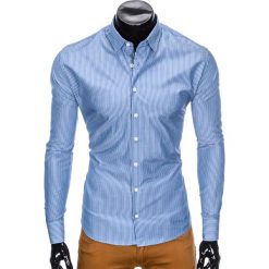 KOSZULA MĘSKA ELEGANCKA Z DŁUGIM RĘKAWEM K428 - BŁĘKITNA. Niebieskie koszule męskie Ombre Clothing, s, bez wzorów, eleganckie, bez kołnierzyka, z długim rękawem. Za 39,00 zł.