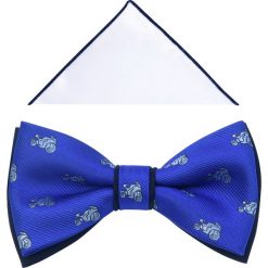 Niebieska mucha w białe motocykle A291. Niebieskie muszki męskie Modini Moda Męska, na co dzień, bez wzorów, z poliesteru, eleganckie. Za 49,50 zł.