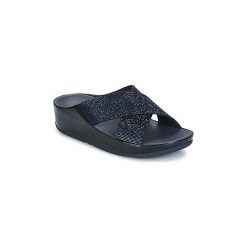 Japonki FitFlop CRYSTALL SLIDE. Niebieskie klapki damskie marki FitFlop, bez wzorów, bez obcasa. Za 423,20 zł.
