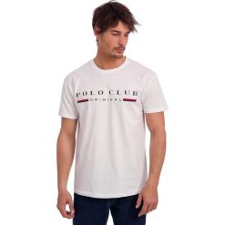 Koszulka w kolorze białym. Białe koszulki męskie Polo Club Men, xl, z nadrukiem, z bawełny, z okrągłym kołnierzem, bez rękawów. W wyprzedaży za 62,95 zł.