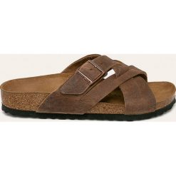 Birkenstock - Klapki skórzane Lugano. Pomarańczowe klapki damskie Birkenstock, bez wzorów, ze skóry, bez obcasa, na obcasie. Za 389,90 zł.