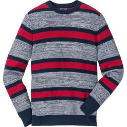 Sweter z okrągłym dekoltem w paski Regular Fit bonprix ciemnoczerwono-ciemnoniebiesko-biały w paski. Czerwone swetry klasyczne męskie bonprix, l, w paski, z bawełny, z okrągłym kołnierzem. Za 89,99 zł.