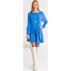 SUKIENKA PATRIZIA PEPE. Niebieskie sukienki damskie Patrizia Pepe, na imprezę, z aplikacjami, z materiału, z okrągłym kołnierzem, bez rękawów, mini. Za 1439,00 zł.