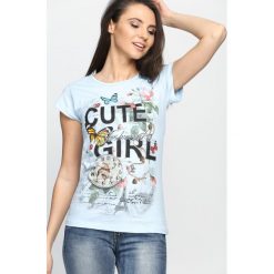 Niebieski T-shirt Cute Girl. Niebieskie t-shirty damskie marki Born2be, xl. Za 14,99 zł.