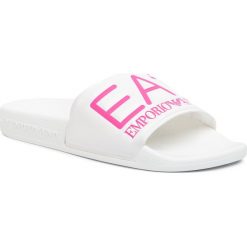 Klapki EA7 EMPORIO ARMANI - XCP001 XCC22 M499 White/Pink Fluo. Białe klapki damskie EA7 Emporio Armani, bez wzorów, ze skóry ekologicznej, bez obcasa. Za 199,00 zł.