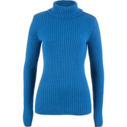 Sweter z golfem, w prążek bonprix lazurowy. Niebieskie swetry damskie bonprix, bez wzorów, bez rękawów, bez kaptura. Za 54,99 zł.