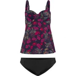 Tankini (2 części) bonprix czarno-różowy. Czarne stroje kąpielowe damskie bonprix, z nadrukiem. Za 109,99 zł.