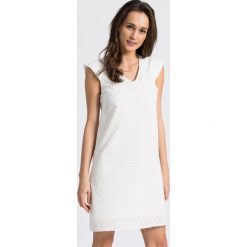 Trussardi Jeans - Sukienka. Białe sukienki damskie Trussardi Jeans, na co dzień, bez wzorów, z bawełny, casualowe, z włoskim kołnierzykiem, bez rękawów, midi, rozkloszowane. W wyprzedaży za 539,90 zł.