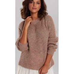 Beżowy Sweter Balgreen. Brązowe swetry damskie Renee, s, w kolorowe wzory, z dzianiny, casualowe, długie. Za 79,99 zł.