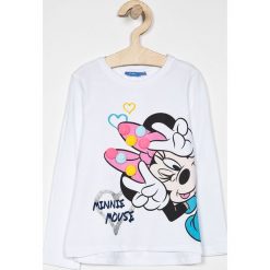 Blukids - Bluzka dziecięca Minnie Mouse 98-134 cm. Białe bluzki dziewczęce Blukids, z nadrukiem, z elastanu, z okrągłym kołnierzem, bez rękawów, bez kaptura. W wyprzedaży za 39,90 zł.