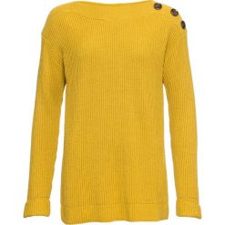 Sweter, długi rękaw bonprix żółty. Żółte swetry damskie bonprix, bez wzorów, ze splotem, z długim rękawem, długie, bez kaptura. Za 99,99 zł.