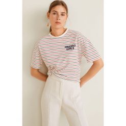 Mango - T-shirt Stripes. Białe bluzki damskie Mango, s, z haftami, z bawełny, z okrągłym kołnierzem. Za 69,90 zł.