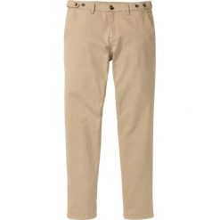 Spodnie chino ze stretchem Regular Fit Tapered bonprix beżowy. Brązowe spodnie męskie bonprix, m, bez wzorów. Za 59,99 zł.