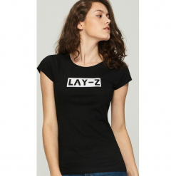 T-shirt z napisem - Czarny. Czarne t-shirty damskie marki Sinsay, l, z napisami. Za 9,99 zł.