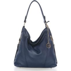 Shopper bag damskie: Skórzana torebka w kolorze granatowym – 35 x 29 x 12 cm