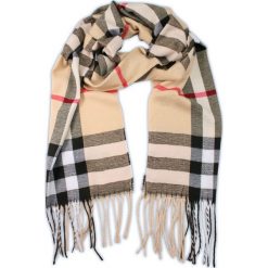 Beżowy Elegancki Jesienno-Zimowy Ciepły Szalik Męski w Kratkę, z Frędzlami SZAEMACSHSTR600085. Brązowe szaliki męskie Em men's accessories, na zimę, w kratkę, z materiału. W wyprzedaży za 29,00 zł.