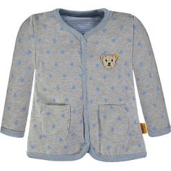 Dwustronna bluza w kolorze szaro-niebieskim. Niebieskie bluzy chłopięce rozpinane marki Steiff, z aplikacjami. W wyprzedaży za 99,95 zł.