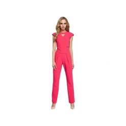 M305 Kombinezon z dekoltem typu halter różowy. Różowe kombinezony damskie Moe, xxl, bez wzorów, z elastanu, eleganckie, bez kołnierzyka, bez rękawów. Za 179,00 zł.
