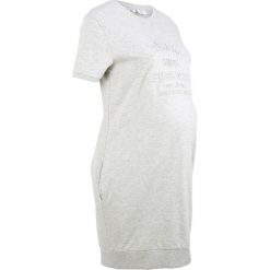 Sukienka dresowa ciążowa, krótki rękaw bonprix jasnoszary melanż. Szare długie sukienki marki bonprix, melanż, z dresówki, moda ciążowa, z długim rękawem. Za 59,99 zł.