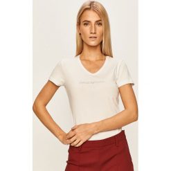 Emporio Armani - T-shirt. Białe bluzki damskie Emporio Armani, s, z nadrukiem, z bawełny, z okrągłym kołnierzem. Za 239,90 zł.