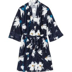 Szlafrok shirtowy kimono bonprix nocny niebieski w kwiaty. Niebieskie szlafroki damskie bonprix, z aplikacjami, z koronki, bez rękawów, bez kaptura. Za 49,99 zł.