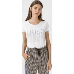 Liu Jo Koszulka Biały. Białe topy damskie Liu Jo, xs, z aplikacjami, z elastanu, bez kołnierzyka, z krótkim rękawem, krótkie, bez kaptura. Za 419,95 zł.