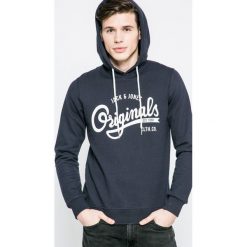Jack & Jones - Bluza. Szare bluzy męskie rozpinane marki Jack & Jones, l, z nadrukiem, z bawełny, z kapturem. W wyprzedaży za 79,90 zł.